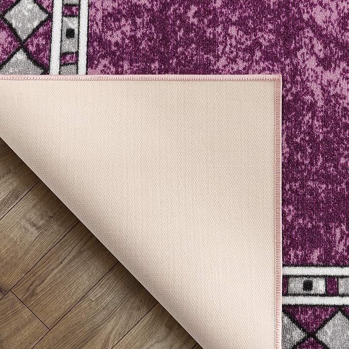 Antep Rugs Alfombras Modern Bordered 5x7 Non-Skid (Non-Slip) Low Profile Pile Rubber Backing Indoor Area Rugs (Purple, 5' x 7')