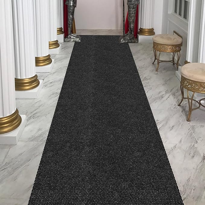 Ottomanson Commercial Scrape Rib Entry Mat – Heavy Duty Ribbed Floor Mat for High Traffic – Non Slip Rubber Back, Waterproof – Indoor Outdoor Use for Offices, Schools, Lobbies, 2'7" x 9', Black