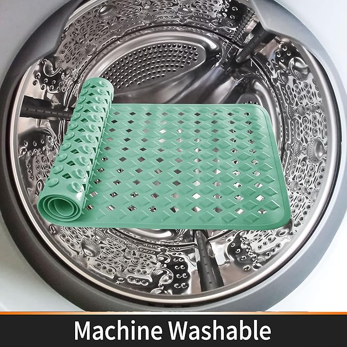 Yimobra Non Slip Bath Mat, Super Strong Suction Cups,34.5"x15.5"Long Tub Mat with Drain Holes, Machine Washable Fast Draining Shower Mats, Bathroom Essentials,MARRS Green