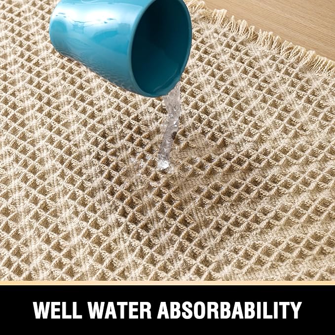 H.VERSAILTEX Waffle Bath Mat Super Absorbent Boho Bath Mat Non Slip Bath Rugs for Bathroom Floor Machine Washable Dry Fast Bathroom Rugs with Tassels, 20" x 32", Sand