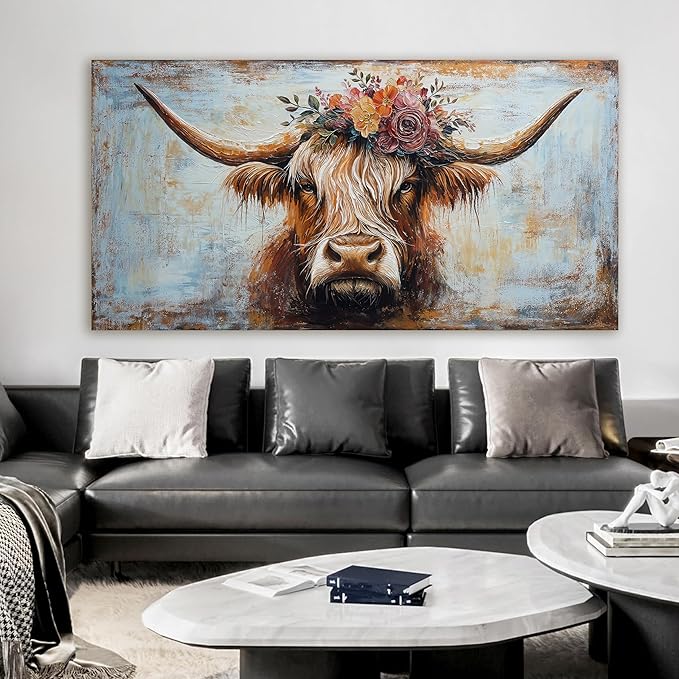 Canvas Wall Art Decor Oversized Wall Art Picutures for Living Room Highland Cow Wall Art Prints Large Vintage Wall Art Decor Canvas Art Wall Decor Artwork for Walls Home Bedroom Office Decorations 39" X 78"