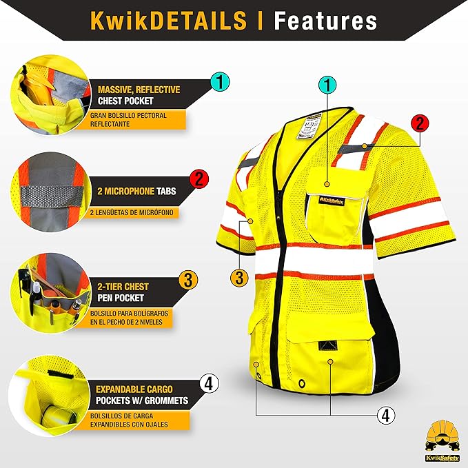 KwikSafety - Charlotte, NC - Men's & Women's Class 3 Safety Vest PPE Hi Vis Reflective ANSI OSHA