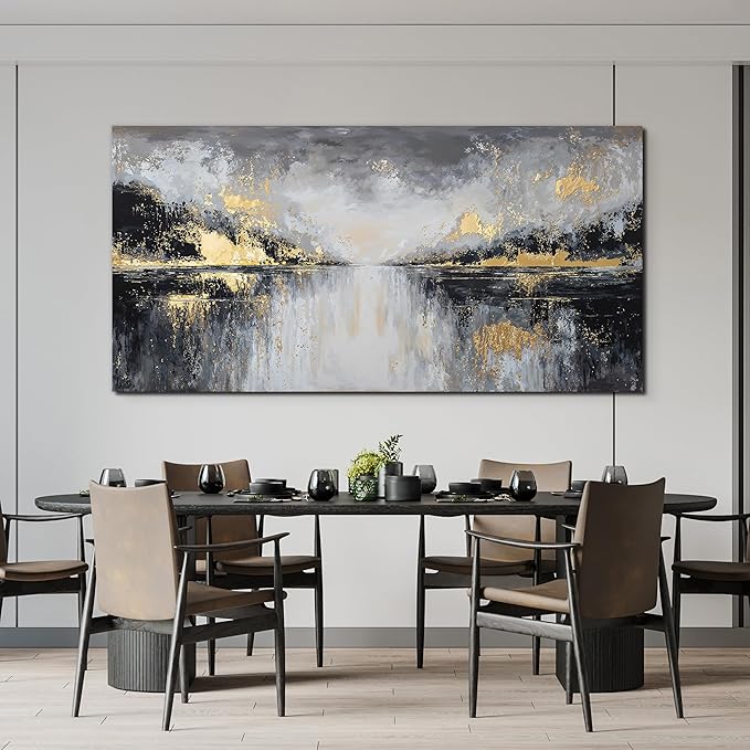 YISXINOAG Modern Canvas Wall Art Large Abstract Wall Decor Large Wall Art for Living Room Black and Gold Canvas Prints Abstract Art Modern Home Decor on Bedroom Ready to Hang Size 29"X58"