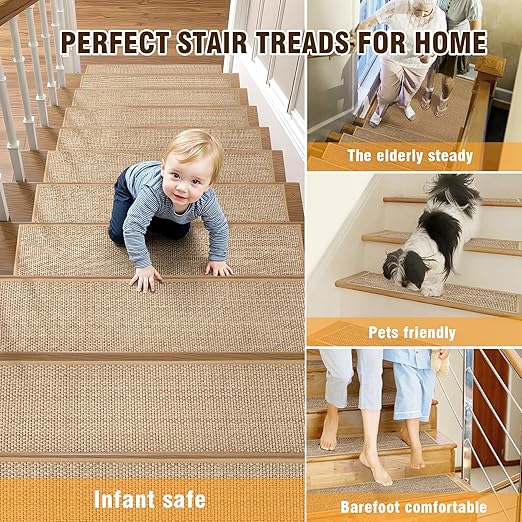 Comfortable Stair Landing Carpet Non Slip Breathable Chenille Rug for Wooden Steps Rubber Backing Landing Mat Covers Indoor Absorbent with Rubber Backing 30"X30" Beige
