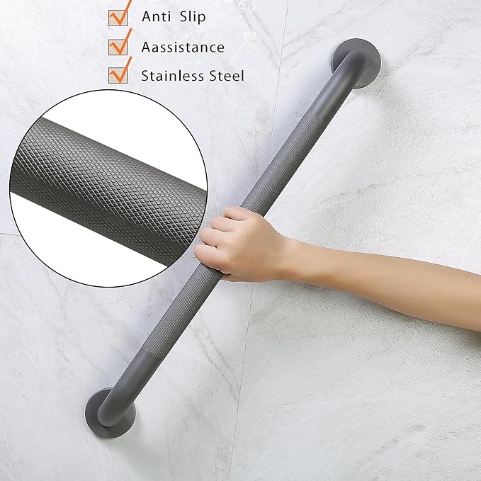 Shower Grab Bar, 2 Pack 32 Inch Gray Bathroom Grab Bar, 1.25" Diameter 304 Stainless Steel Anti-Slip Grab Bars for Bathtubs and Showers, Handicap Shower Grab Bar for Seniors Elderly