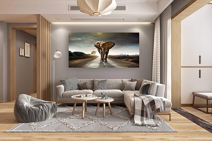 Muolunna D1275 Elephant Canvas Prints Wall Art Animals Photo Pictures Painting on Canvas Decor for Living Room Bedroom Home Office kitchen Wall Decor Stretched and Framed Grey Landscape Artwork