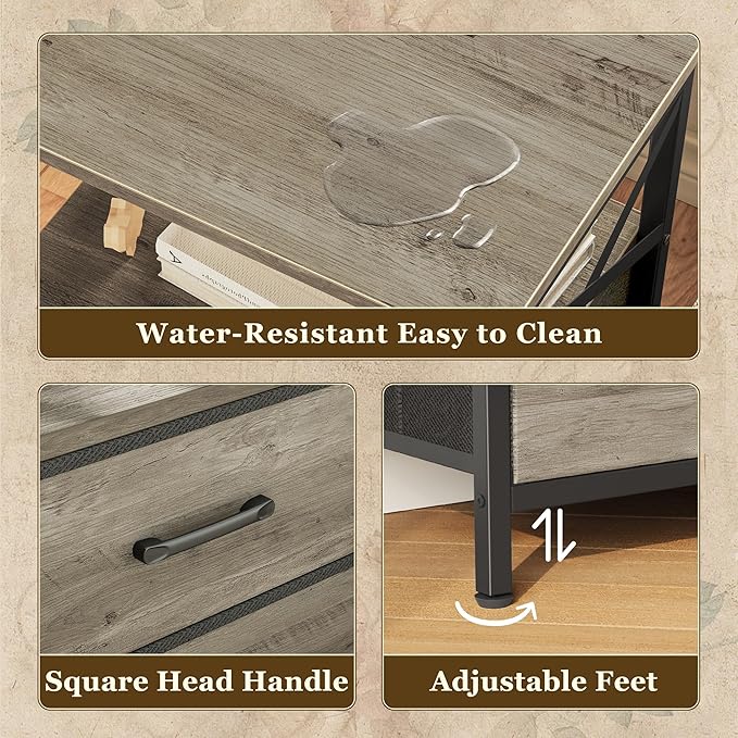 Huuger Nightstands Set of 2, Night Stand with Charger Station, 2 Drawer Side Table with Open Shelf, USB-C Port, End Table for Small Spaces, X Shaped Side Rail, Oak