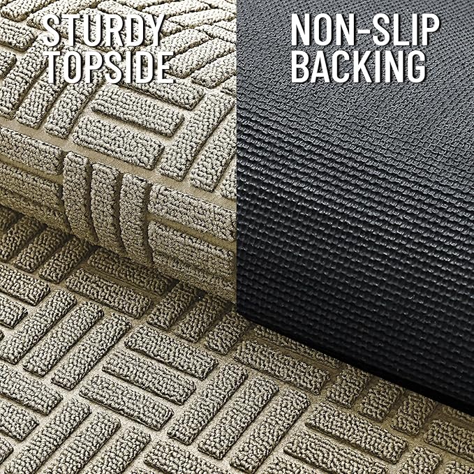 OLANLY Front Door Mat Outside Entrance 47x23, Absorbent, Heavy Duty Sturdy Natural Rubber Doormat Indoor Outdoor, Stain and Fade Resistant, Non-Slip Backing Low Profile Floor Mat for Entryway, Beige