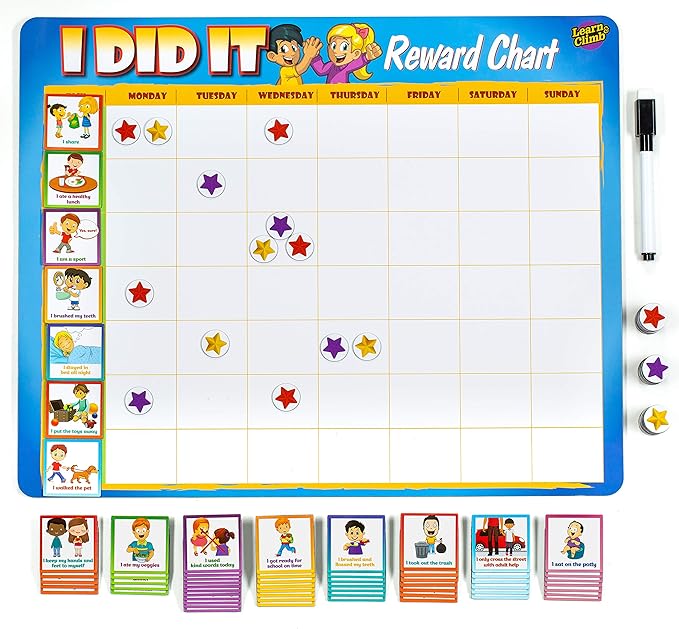Learn & Climb Kids Responsibility Chart Magnetic Board, 63 Chores, Potty Train Tasks, Multiple Kids (Magnetic)