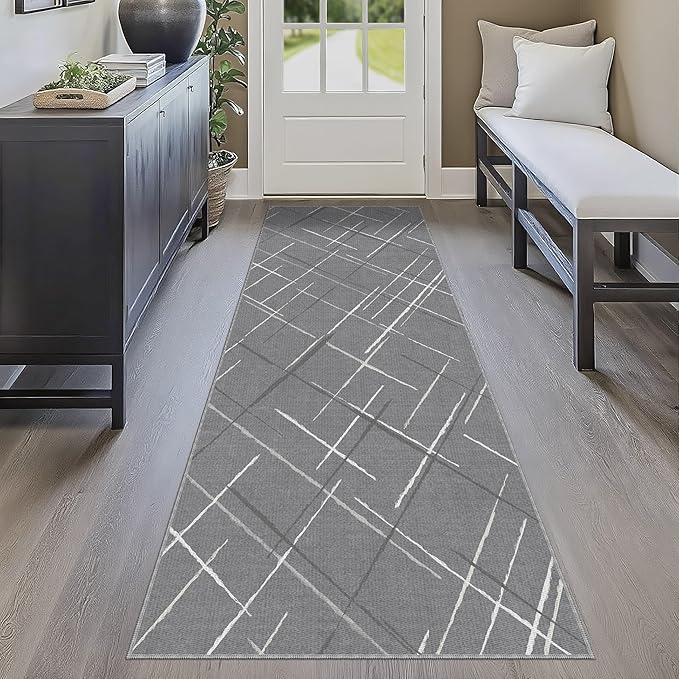 Kitchen Rugs Ultra Non-Slip 2.6x8 Washable Runner Rug Modern Tear and Stain Resistance No Pile Lightweight Runners for Entryway, Hallway, Walkway, Bedside, Entrance, Gray