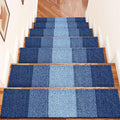 OLANLY Stair Treads Non Slip 15PCS, 8" x 30" Indoor Stair Runners for Wooden Steps, Edging Stair Rugs with Reusable Peel and Stick Adhesive for Kids Elders and Pets, Navy