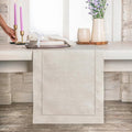 D'Moksha Homes Linen Light Natural Table Runner 60 Inches - Classic Hemstitch, 100% Pure Linen Coffee Table Runner 14 x 60 Inch Ideal for Dresser Tables, Valentines, Spring, Easter