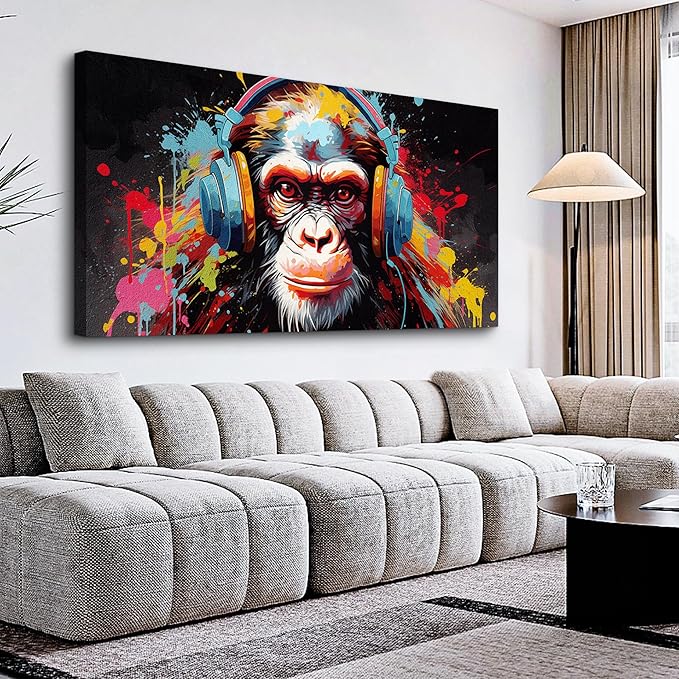 MHARTK66 Large Canvas Painting Wall Art For Living Room Wall Decor For Office Bedroom Abstract Wall Decorations Wall Poster Colorful Gorilla Pictures Home Walls Decor Artworks Ready To Hang 24X48
