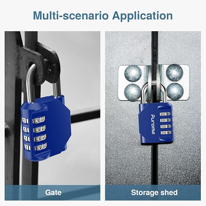 Puroma 1 Pack Combination Lock for Locker 4 Digit Outdoor Waterproof Padlock for School, Gym, Sports, Fence, Toolbox, Gate, Case, Outdoor, Hasp Storage, Cabinets (Blue)
