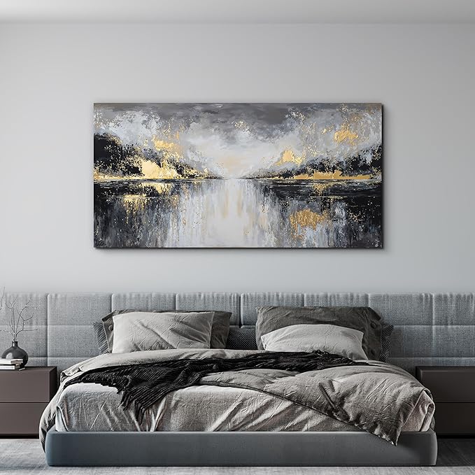 YISXINOAG Canvas Wall Art Black and Gold Wall Decor Abstract Wall Art for Living Room Modern Abstract Home Artwork Ready to Hang Canvas Art Wall Decor Prints on Bedroom Size 24"X48"