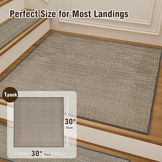Comfortable Stair Landing Carpet Non Slip Breathable Chenille Rug for Wooden Steps Rubber Backing Landing Mat Covers Indoor Absorbent with Rubber Backing 30"X30" Black White