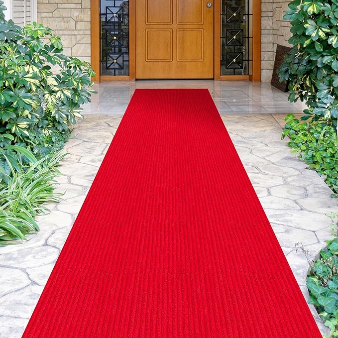 Ottomanson 2' x 46' Hallway Runner with Scraper Pile - Extra Durable Non-Slip Rug Mat for Indoor & Outdoor Use - Ideal for Kitchen, Entryway, Patio & Garage - High-Traffic Carpet, Red