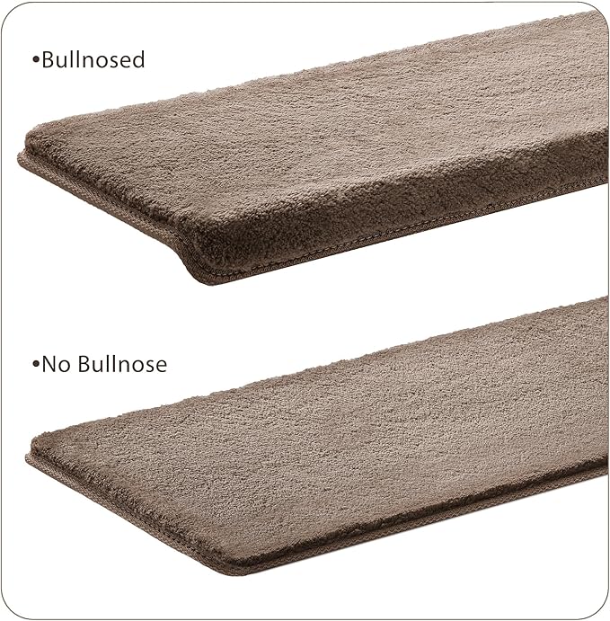 PURE ERA Carpet Stair Treads Ultra Plush 9.5" X 30"Soft Bullnose Indoor Stair Protectors Pet-Friendly Non-Slip Skid Resistant Tape Free Washable Reusable(2 Pieces,Brown)