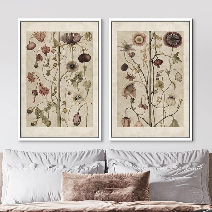 MUDECOR Framed Canvas Print Wall Art Wildflower Floral Botanical Nature Illustration Modern Art Decorative Multicolor Geometric Minimal for Bedroom - 16"x24"x2 White