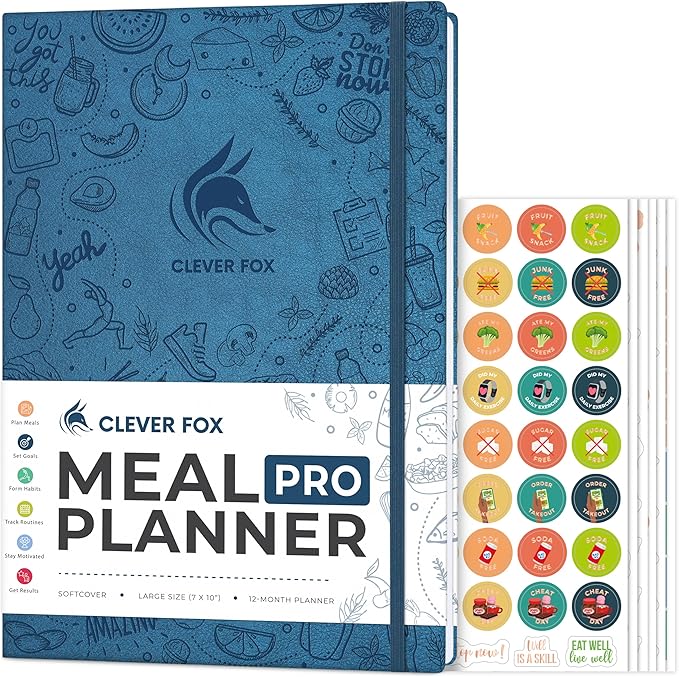 Clever Fox Meal Planner PRO – Weekly Meal Prep Journal with Grocery List & Weigh Loss Tracker – Diet, Fitness & Welness Log Book – Nutrition Diary Notebook – Lasts 12 Months, 7x10” (Mystic Blue)