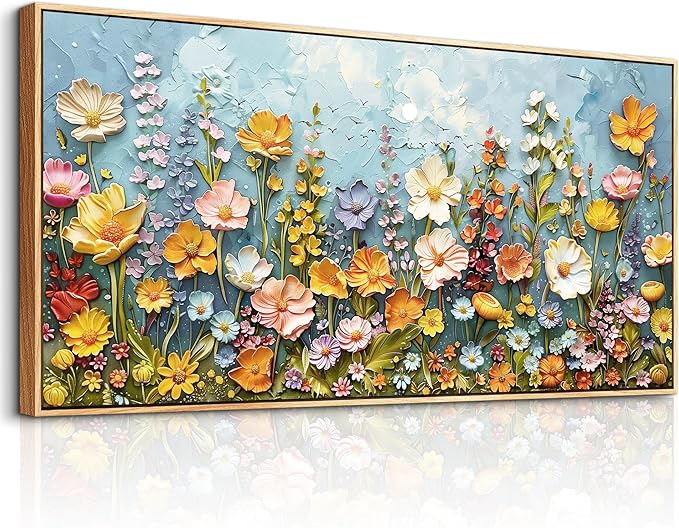 PHAOHUAXM Large Canvas Wall Art For Living Room Dining Room Mural Vintage Print Picture YAbstract Colored Floral Wood Frame Wall Decor Artwork For Farmhouse Kitchen Bedroom Home Decoration30x60 In