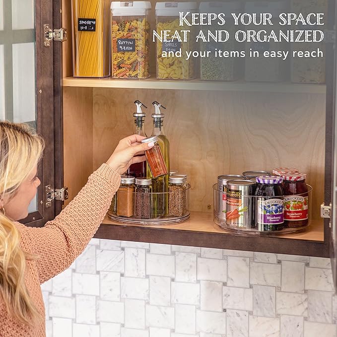 Oizeir Lazy Susan Turntable (2-Pack) - Clear Acrylic, Rotates 360 Degrees, Easily Organize Your Fridge, Cabinet or Counter - Carousel Storage for Food, Spices, Cosmetics