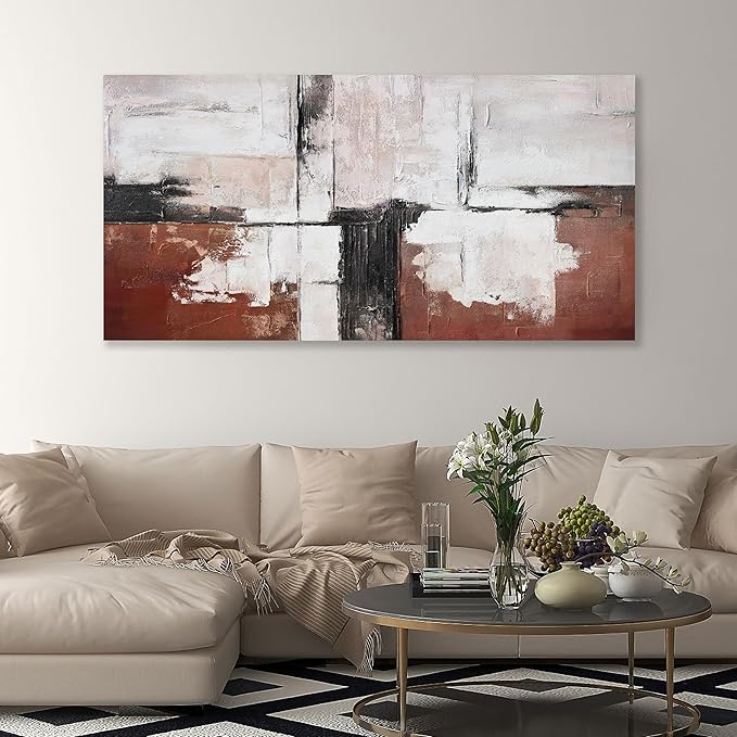 Glvzygy Abstract Wall Art Brick Red and Black and White Abstract Canvas Wall Decor Artwork Painting Modern Wall Art With Frame for Living Room Bedroom Office Home Wall Decor 24"x48"