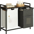 Laundry Hamper with Shelf, Laundry Basket 2 Section, Laundry Sorter with Pull-Out Removable Large 2 Color Bags and Movable, Metal Frame, 2 x 15.87 Gallons (60L), Rustic Brown PF06XLN