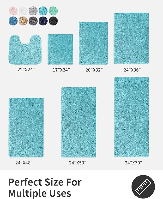 ILANGO Teal Bathroom Rugs 24" × 17" Small Non Slip & Super Absorbent Extra Thick Soft, Washable Bath Mat for Floor, Microfiber Plush Shaggy Bath Rug with Rubber for Bathtub Shower Room Sink
