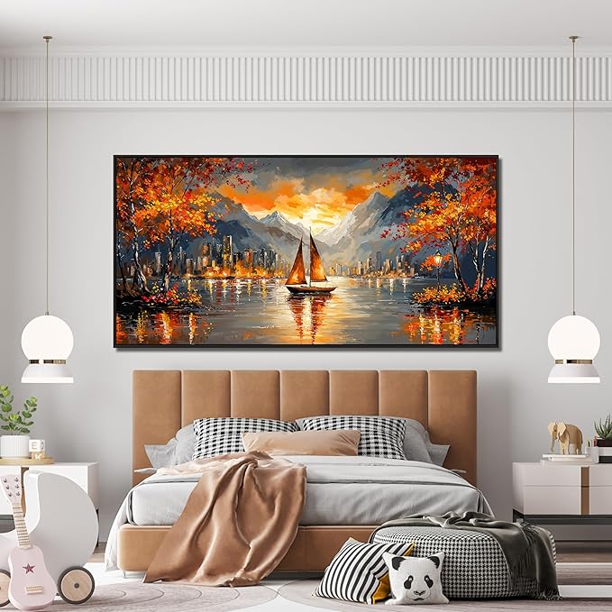 Canvas Art Wall Decor Oversized Framed Wall Art Picture for Living Room Canvas Wall Art Decor Modern Landscape Wall Art Prints Large Coastal Wall Art Artwork for Walls Bedroom Office Decoration 29" X 58"