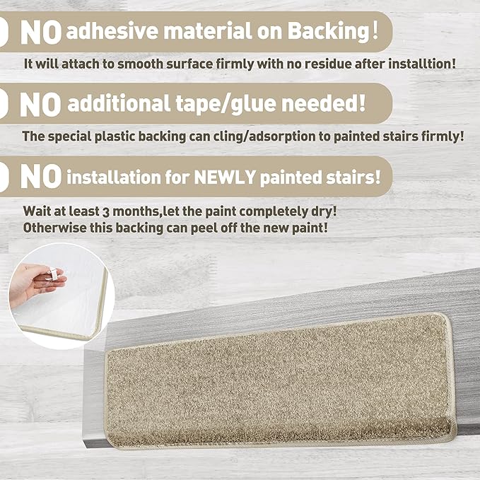 PURE ERA Bullnose Carpet Stair Treads Set Tape Free Non-Slip Indoor Stair Protectors Pet Friendly Rugs Covers Soft Skid Resistant Washable Reusable 9.5" x 30"(2 Pieces,Cream Gray)