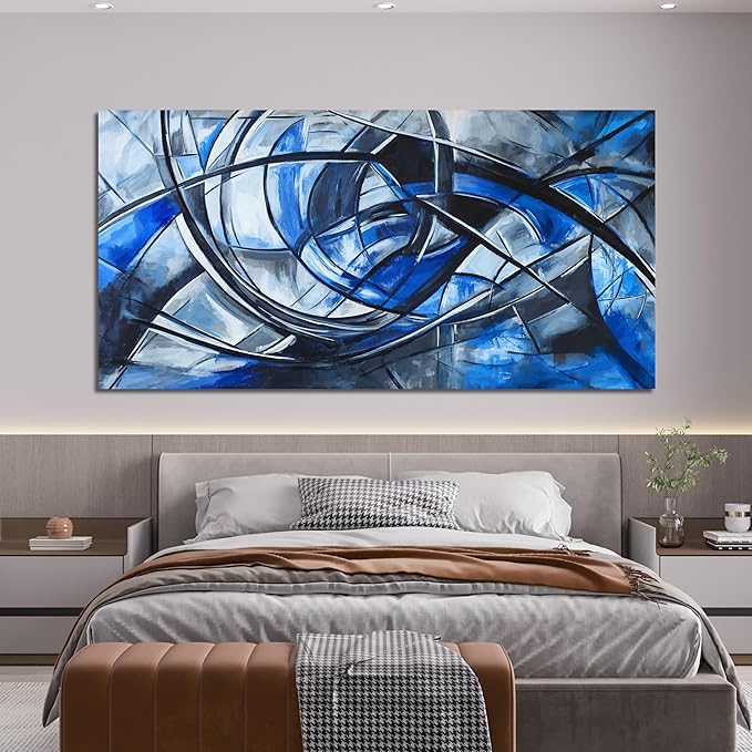 Abstract Wall Art Decor Modern Large Wall Art Pictures for Living Room Black and White Wall Art Decor Artwork for Walls Oversized Blue Wall Art Prints Canvas Art Wall Decor Home Office Decor 39" X 78"