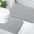 OLANLY Bathroom Rugs Sets 2 Piece, Soft Absorbent Chenille Bath Mats and U-Shaped Contour Toilet Mat Area Rug Set, Machine Washable Bath Carpet, Home Decor Accessories(36"x24"+24"x20", Light Grey)