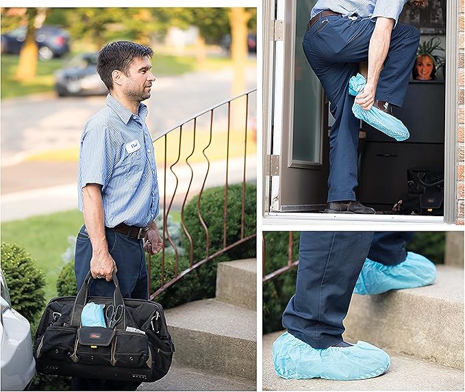 G & F Products - 13033 Premium 100 Pack (50 Pairs ) Disposable Boot & Shoe Covers Slip - Resistant fits up to size 11 US Men and 13 US Women, Blue, Large