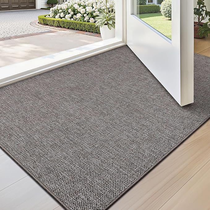 LUMI Ultra Thin Door Mat for Entryway, Low Profile Non Slip Rubber Backing Indoor Doormat, Easy Clean Welcome Entrance Mat for Inside House, Patio,Brown 20"x32"