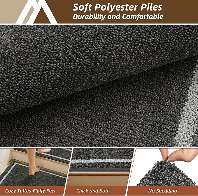 COSY HOMEER Stair Landing Rug 30x30 Inch, Non-Slip Square Landing Mat for Wood Steps Indoor, Washable Polyester with TPE Backing, Black