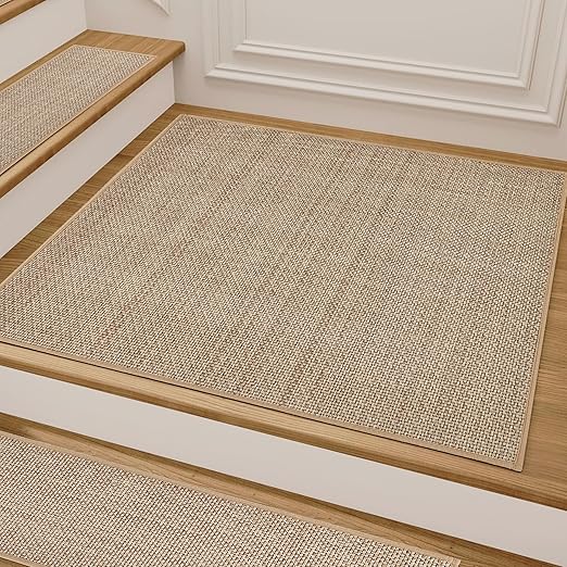 Comfortable Stair Landing Carpet Non Slip Breathable Chenille Rug for Wooden Steps Rubber Backing Landing Mat Covers Indoor Absorbent with Rubber Backing 30"X30" Beige