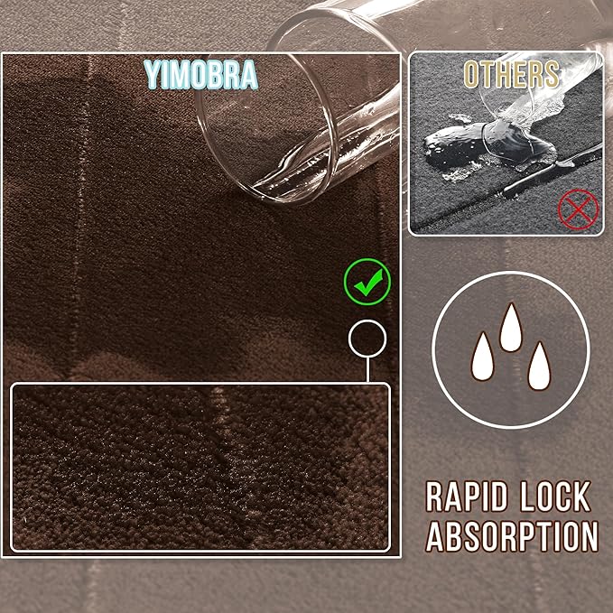 Yimobra 3 Pieces Memory Foam Bath Mat Set with U-Shaped Toilet Rug - Non Slip Super Soft Absorbent Quick Dry Bathroom Rugs for Bathtub, Vanity & Toilet Base, Brown