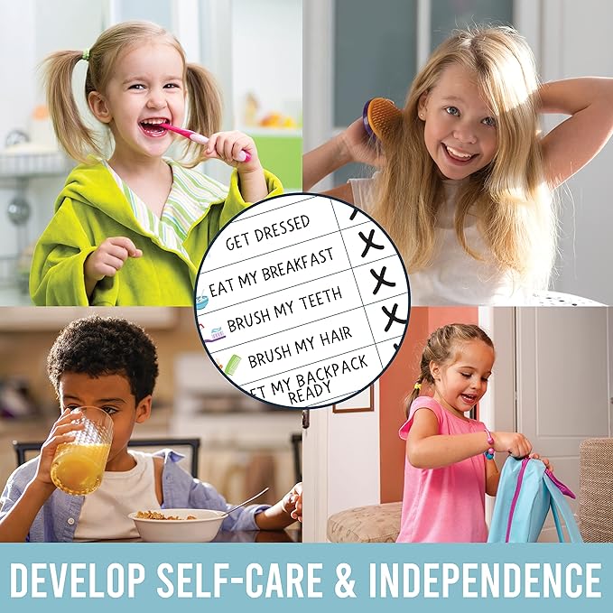 Magnetic Morning & Bedtime Routine Chart for Kids - Customizable Toddler Daily Schedule Board with Dry Erase Surface, Stickers & Marker, Build Habits with Visual Checklists, Boho Theme