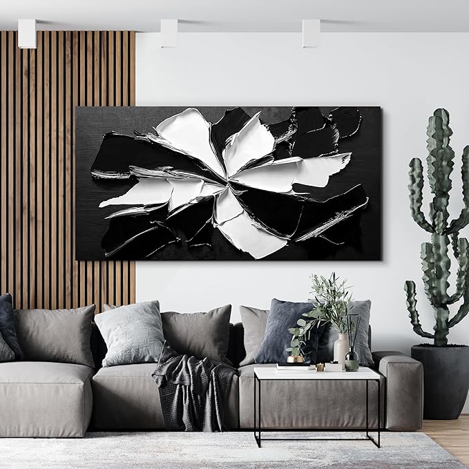 Abstract Wall Art Decor Modern Large Wall Art Pictures for Living Room Abstract Canvas Art Wall Decor Oversized Black and White Wall Art Prints Flowers Artwork for Walls Office Home Decorations 39" X 78"