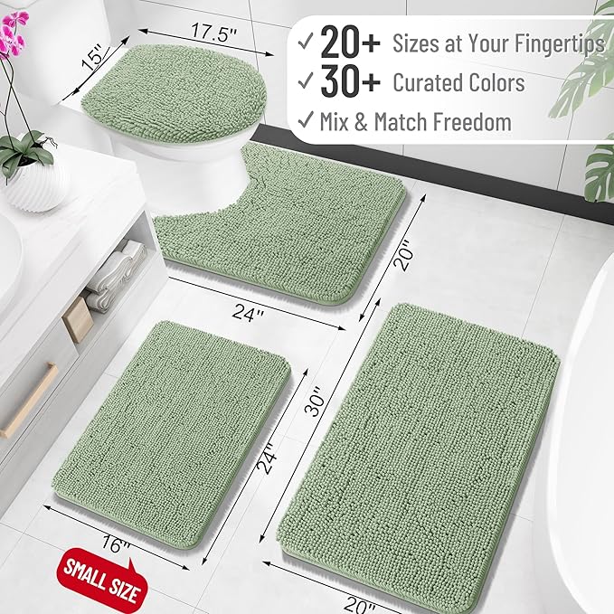 OLANLY Bathroom Rugs 30x20, Extra Soft Absorbent Chenille Bath Rugs, Rubber Backing Quick Dry, Machine Washable Bath Mats for Bathroom Floor, Tub and Shower, Home Decor Accessories, Sage Green