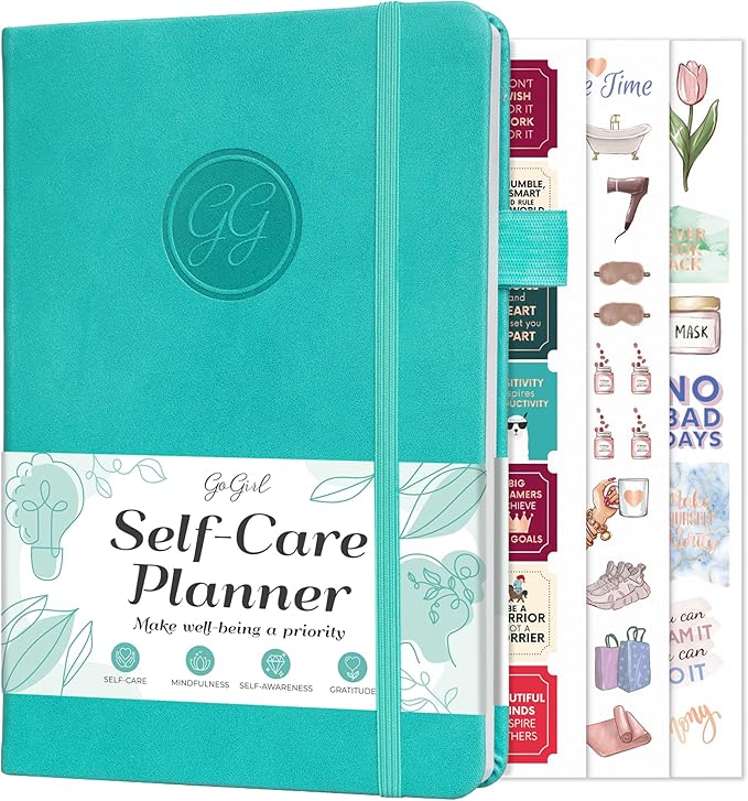 GoGirl Self-care Journal – Daily Mental Health Notebook with Mood & Wellness Trackers – Personal Development, Meditation & Reflection Journal for Women – Hardcover, Lasts 3 Months (Turquoise)