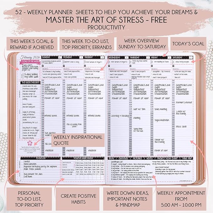 Deluxe 2026 Planner Weekly and Monthly | Law of Attraction Planner with Productivity App | 12-Month for Productivity, Gratitude & Goal Setting | Includes Foldable Vision Board, Gift Box & Stickers