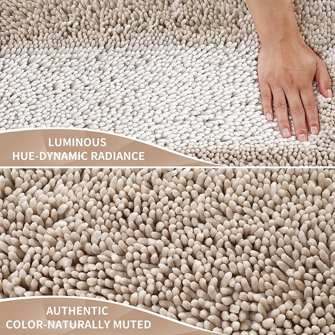 Yimobra Bathroom Rugs Sets 2 Piece, Soft Absorbent Bath Mat and U-Shaped Toilet Rug with Non Slip Backing, Luxury Shaggy Bath Mats for Bathroom, Machine Washable, 24"x17"+24"x20", Khaki