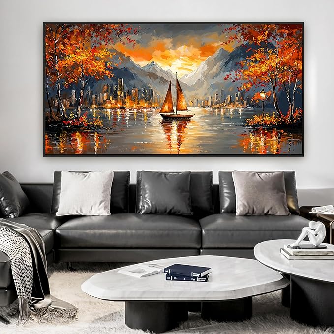 Canvas Art Wall Decor Oversized Framed Wall Art Picture for Living Room Canvas Wall Art Decor Modern Landscape Wall Art Prints Large Coastal Wall Art Artwork for Walls Bedroom Office Decoration 29" X 58"