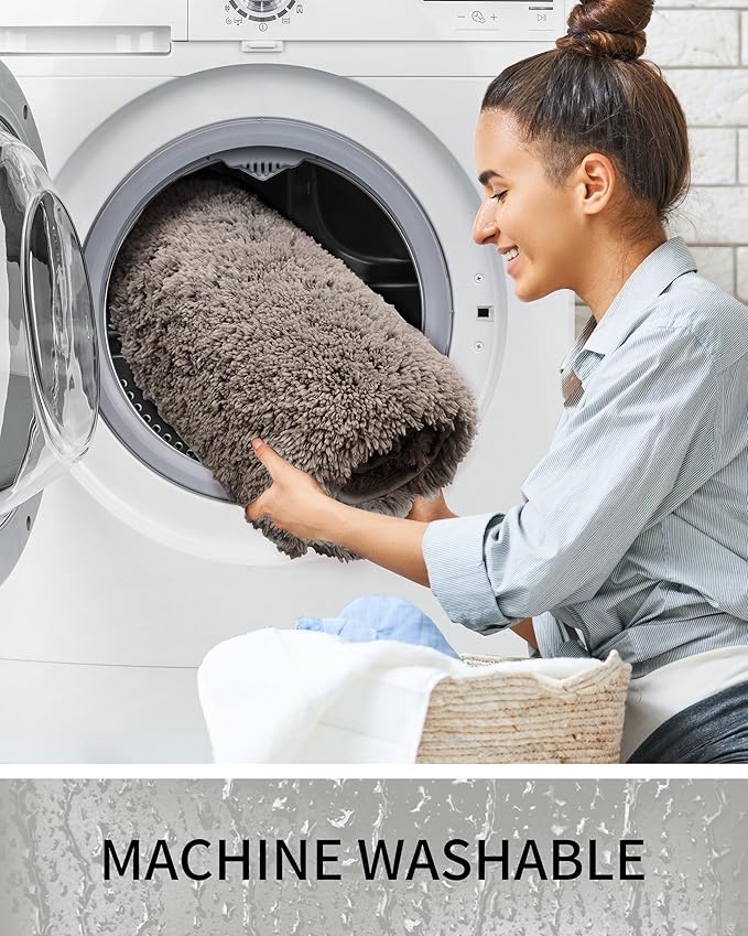 Bathroom Rugs 48x24, Ultra Thick Shaggy Soft Microfiber Absorbent Bath Rug, High Density Foam Latex Non Slip Backing, Machine Washable Bath Mats for Bathroom Floor & Sink, Grey