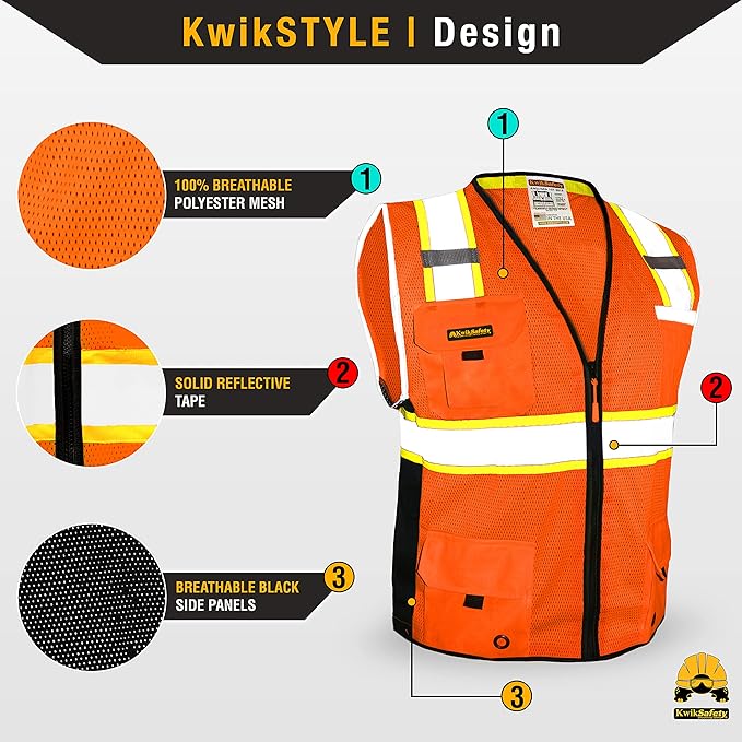 KwikSafety - Charlotte, NC - BIG KAHUNA Safety Vest [2 PACK] Class 2 ANSI OSHA Reflective Vest Durable High Visibility Vest Construction Safety Vest for Men Industrial Work Gear/Orange 3XL