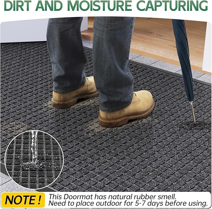 Front Door Mat Outside Entrance, 6' x 2' Heavy Duty Outdoor Mats for Entryway, All Season Weather Outdoor Doormat, Natural Rubber Non Slip Welcome Mats for Front Door