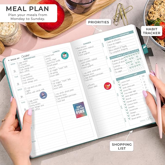 Clever Fox Weekly Meal Planner - Weekly & Daily Meal Prep Journal with Shopping and Grocery Lists for Menu Planning, Healthy Diet & Weight Loss Tracking, Lasts 1 Year, Undated, A5 - Aquamarine