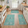 GENIMO Kitchen Mats for Floor Set of 3 Non-Slip Washable, Waterproof Lightweight Kitchen Rugs, Kitchen Floor Mat Runner Rug Carpet for Laundry, Sink, Hallway, Bathroom, Entryway, Dark Green